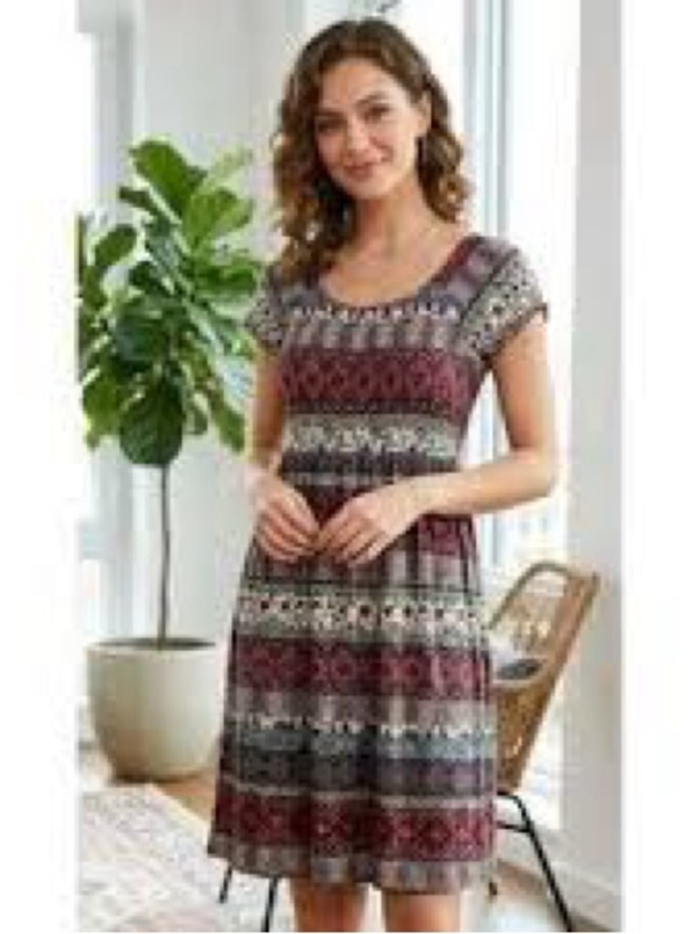 Soft Surroundings Macelo Aztec Smocked short sleeve mini dress sz 1X
